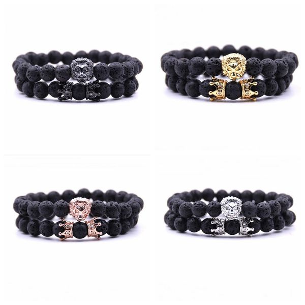 2 pcs/set animal king lion head lava stone bracelet black natural stone crown couple braclet sets for men hand jewelry accessories
2 pcs/set animal king lion head lava stone bracelet black natural stone crown couple braclet sets for men hand jewelry accessories