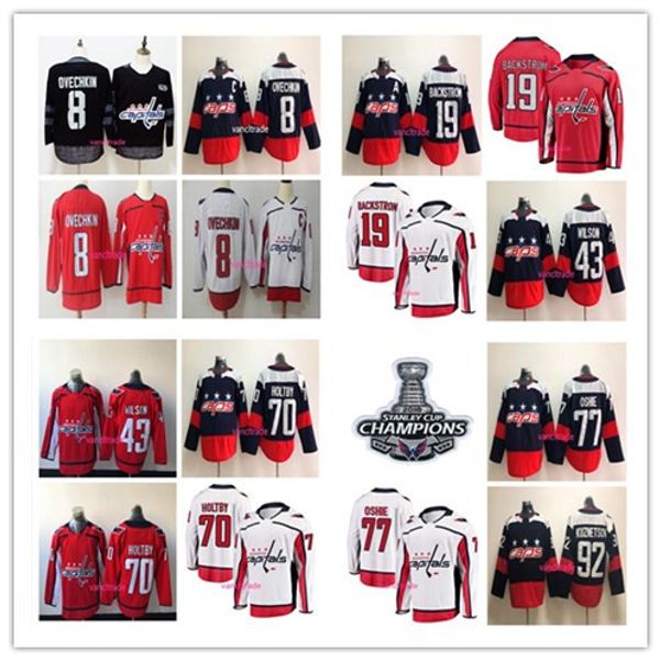 2018 stanley cup champions 8 alex ovechkin 43 tom wilson 77 t.j. oshie 19 nicklas backstrom 70 braden holtby 92 kuznetsov hockey jersey, Black;red
2018 stanley cup champions 8 alex ovechkin 43 tom wilson 77 t.j. oshie 19 nicklas backstrom 70 braden holtby 92 kuznetsov hockey jersey, Black;red