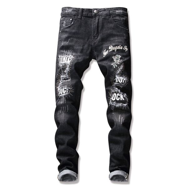 2018 new fashion punk style ripped black knee holes embroidery jeans men skinny jeans men's distressed jean pants size 29-36, Blue
2018 new fashion punk style ripped black knee holes embroidery jeans men skinny jeans men's distressed jean pants size 29-36, Blue
