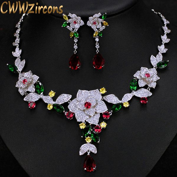 cwwzircons luxury micro pave cubic zirconia multicolour big flower women wedding costume necklace jewelry set for brides t232, Slivery;golden
cwwzircons luxury micro pave cubic zirconia multicolour big flower women wedding costume necklace jewelry set for brides t232, Slivery;golden