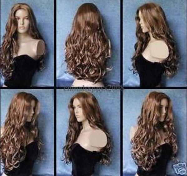 charming long natural brown curl hair women's wig wigs, Black 
charming long natural brown curl hair women's wig wigs, Black