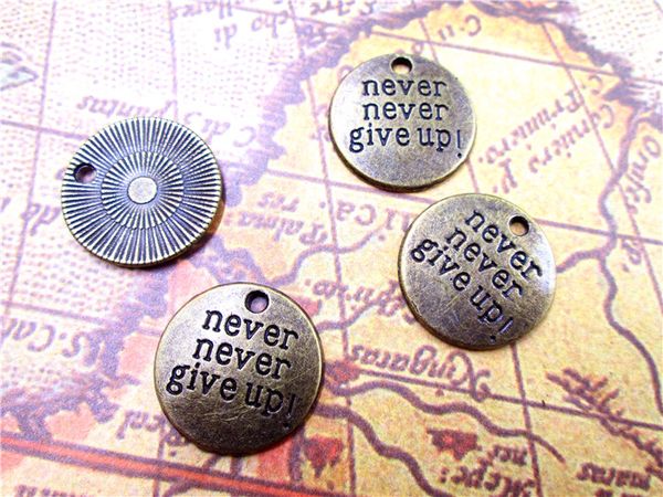 36pcs antique bronze round disc never never give up charm pendants 20mm, Bronze;silver
36pcs antique bronze round disc never never give up charm pendants 20mm, Bronze;silver