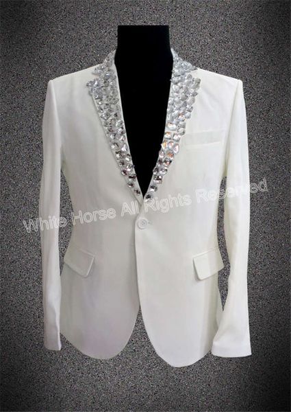 men blazer white mens rhinestone suits man performance costume beaded concert blazer men costume slim fit, White;black
men blazer white mens rhinestone suits man performance costume beaded concert blazer men costume slim fit, White;black