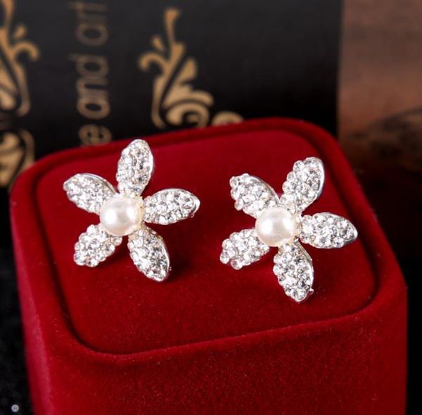 2018 bridal earrings, alloy flowers, diamond beads, earrings, women's fashion, simple bridal earrings accessories, Slivery;golden