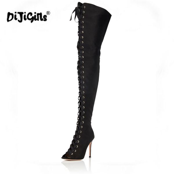 

dijigirls women high heels over the knee boots fashion shoes ladies thigh high boots black women pumps peep toe long