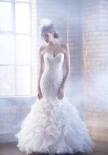 elegant lace sweetheart wedding dresses beaded ruffles skirt organza mwemaid bridal gowns custom made robe de mariée, White
elegant lace sweetheart wedding dresses beaded ruffles skirt organza mwemaid bridal gowns custom made robe de mariée, White
