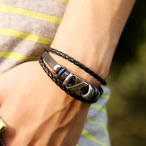 cool men's multi-layer braid faux leather metal beaded wristband jewelry wholesale, Black
cool men's multi-layer braid faux leather metal beaded wristband jewelry wholesale, Black