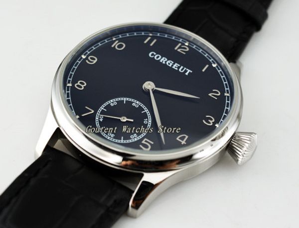 44mm corgeut see-through black dial polished stainless steel case hand winding 6498 men's watch, Slivery;brown
44mm corgeut see-through black dial polished stainless steel case hand winding 6498 men's watch, Slivery;brown