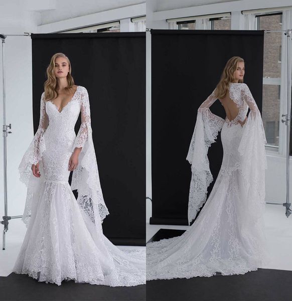 2019 mermaid wedding dresses v neck tulle lace appliques sweep train country wedding dress backless long sleeve bridal gowns, White
2019 mermaid wedding dresses v neck tulle lace appliques sweep train country wedding dress backless long sleeve bridal gowns, White