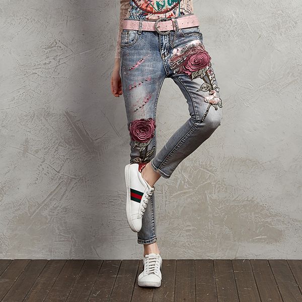 european station, slim trousers, slim, rose embroidery, gilding, fashion, european goods, sequins, summer, little feet, jeans, Blue
european station, slim trousers, slim, rose embroidery, gilding, fashion, european goods, sequins, summer, little feet, jeans, Blue