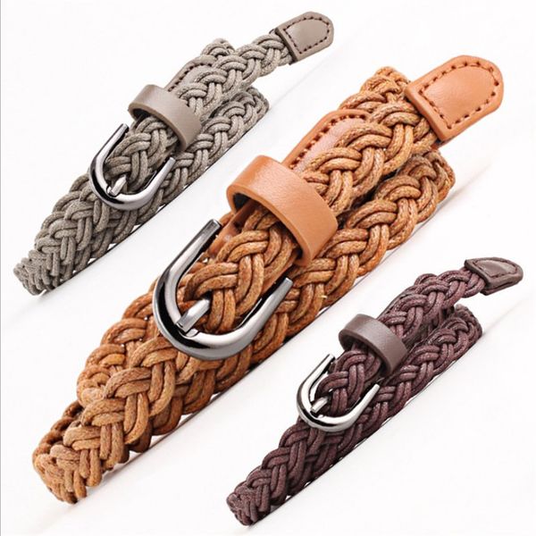

2018 new fashion woven braided pu leather belt waistband female vintage pin buckle waist strap belts for women jeans dress, Black;brown