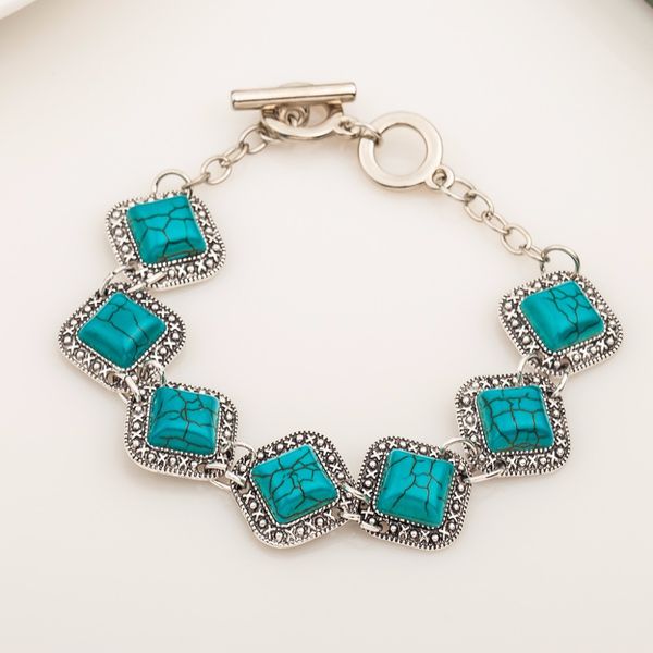 classic square green turquoises bracelet women vintage jewelry trendy silver color chain link bracelets good quality, Black
classic square green turquoises bracelet women vintage jewelry trendy silver color chain link bracelets good quality, Black