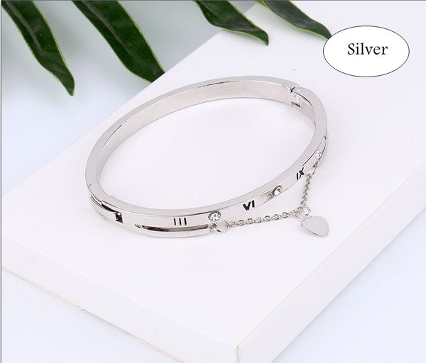 roman numeral stainless steel bangle rose gold color alloy bracelet for women with hearts shape alloy bracelet cuff wedding bracelet, Golden;silver
roman numeral stainless steel bangle rose gold color alloy bracelet for women with hearts shape alloy bracelet cuff wedding bracelet, Golden;silver
