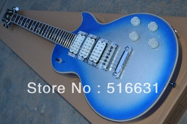

new new ace frehley electric guitar blue bolt inlay face on headstock silver hardwares