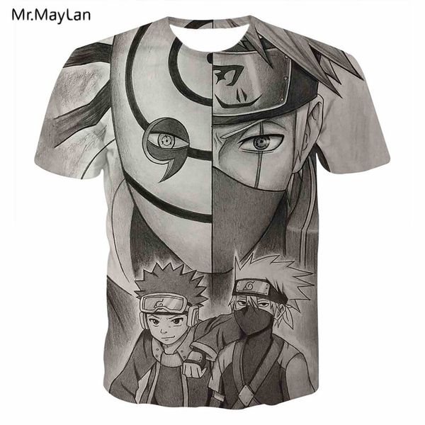 

harajuku anime naruto hatake kakashi 3d print t shirt men/women vintage streetwear t-shirt tee tshirt boys cool o-neck clothes, White;black