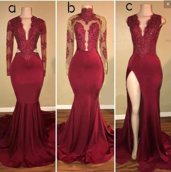 burgundy 3 styles prom dresses long high neck v neck side split mermaid evening dress long sleeves cocktail party dress cheap, Black
burgundy 3 styles prom dresses long high neck v neck side split mermaid evening dress long sleeves cocktail party dress cheap, Black