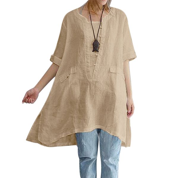 summer blusas female 2018 new wild mid-length flax plus size blouse women linen half sleeve casual solid loose long shirts, White
summer blusas female 2018 new wild mid-length flax plus size blouse women linen half sleeve casual solid loose long shirts, White