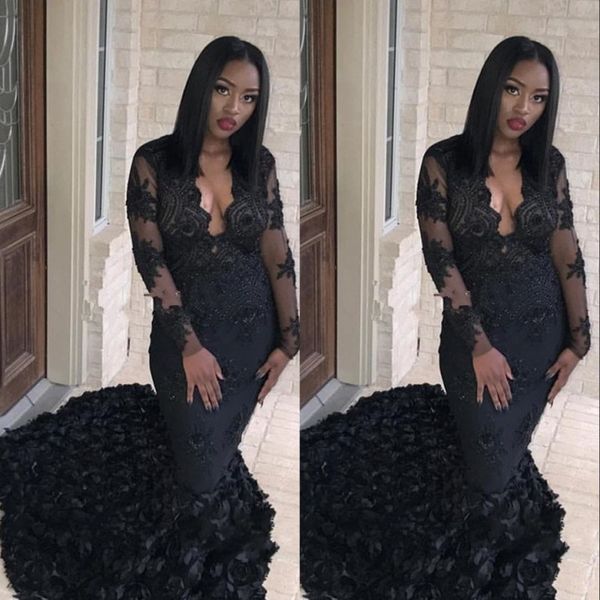 black long sleeves evening dresses with deep v neck illusion lace appliques mermaid prom dress 2018 african women formal wear party gowns, Black;red
black long sleeves evening dresses with deep v neck illusion lace appliques mermaid prom dress 2018 african women formal wear party gowns, Black;red