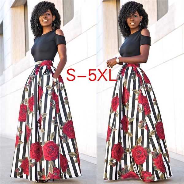 plus size 5xl two pieces casual women maxi dresses short sleeve black with long striped rose pattern floral dress vestidos cl369, White;black
plus size 5xl two pieces casual women maxi dresses short sleeve black with long striped rose pattern floral dress vestidos cl369, White;black