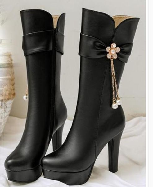 send 2018 korean coarse heel high heel water drill middle barrel boots winter plus velvet zipper women martin boots, Black
send 2018 korean coarse heel high heel water drill middle barrel boots winter plus velvet zipper women martin boots, Black