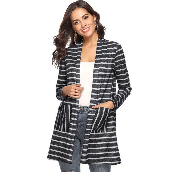 2018 fashion women open stitch striped pocket shawl long cardigan coat ladies casual long jackets outwear, Black;brown
2018 fashion women open stitch striped pocket shawl long cardigan coat ladies casual long jackets outwear, Black;brown