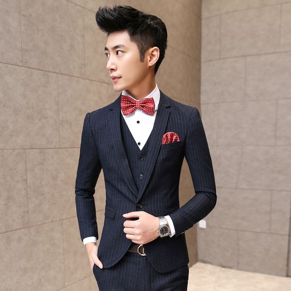jacket + vest + pants ) 2018 new men's fashion boutique striped groom wedding dress suits men's striped casual business suits, White;black
jacket + vest + pants ) 2018 new men's fashion boutique striped groom wedding dress suits men's striped casual business suits, White;black