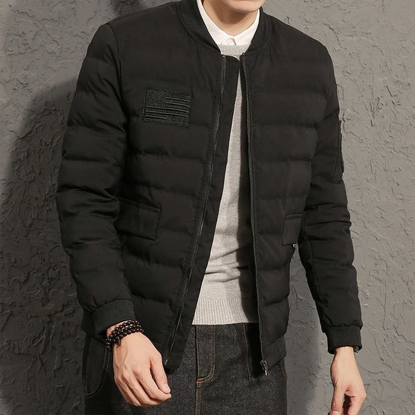 winter men's new simple solid color loose warm business jacket cotton clothing thick casual youth temperament fashion, Black 
winter men's new simple solid color loose warm business jacket cotton clothing thick casual youth temperament fashion, Black