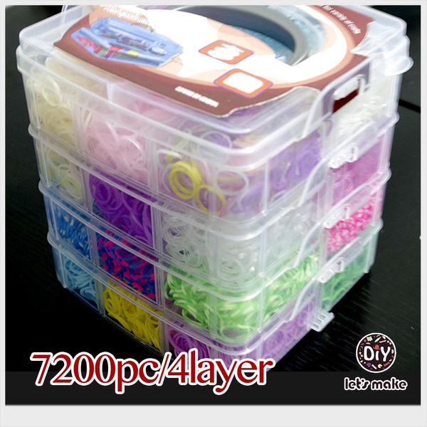 

let's make 7200pc/4 layer gum for bracelets silicone bands box family refills rubber crazy kids gift diy beads, Golden;silver