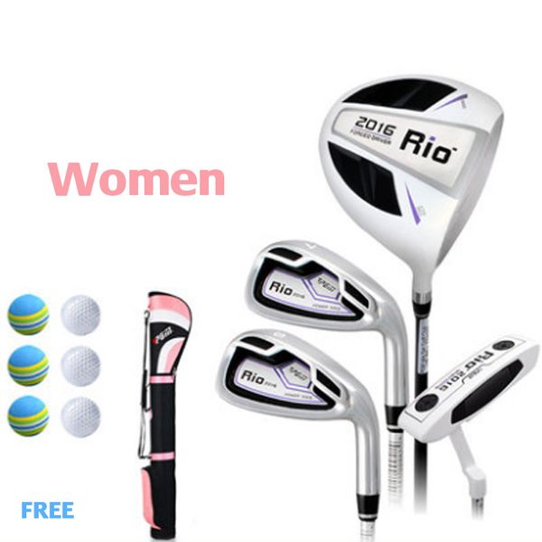 pgm 4 pcs carbon golf clubs women rio complete sets light durable good elastic wood #1 iron #7 #sw putter bag golf balls lady