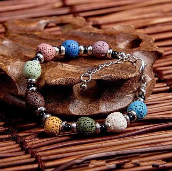 fashion bohemian lava stone multicolor bracelets bangles for women jewelry silver plated essential oil diffuser bracelet, Golden;silver 
fashion bohemian lava stone multicolor bracelets bangles for women jewelry silver plated essential oil diffuser bracelet, Golden;silver