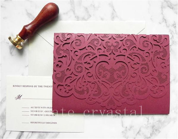burgundy lace pocket laser cut wedding invitation suite for vintage wedding - laser cut pocket folder, insert card, rsvp, and envelopes, Black
burgundy lace pocket laser cut wedding invitation suite for vintage wedding - laser cut pocket folder, insert card, rsvp, and envelopes, Black