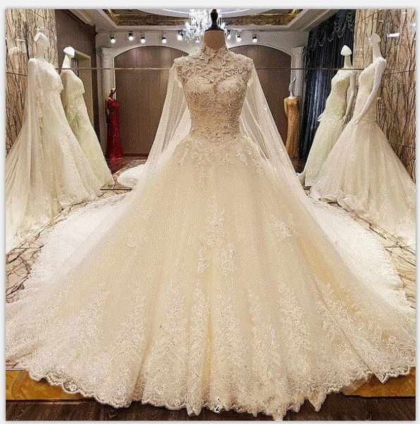 gorgeous lace ball gown wedding dresses high neck 3d appliques beads long train robe de mariée lace up vintage wedding dress with wrap, White
gorgeous lace ball gown wedding dresses high neck 3d appliques beads long train robe de mariée lace up vintage wedding dress with wrap, White
