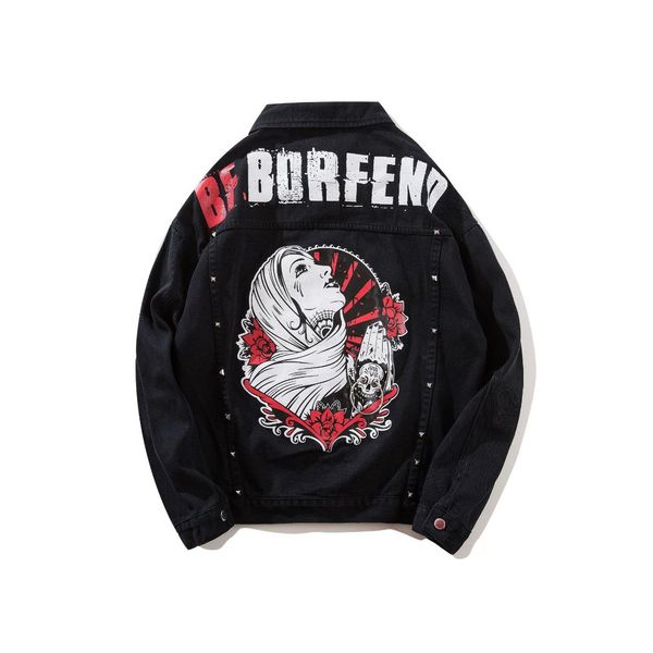 men's skeleton printed denim jackets 2018 autumn hip hop casual jean jacket male fashion coats japanese streetwear, Black;brown