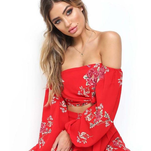 

fashion cute party women off shoulder floral print lantern sleeve slash neck ruffles dress outfit summer, White;black