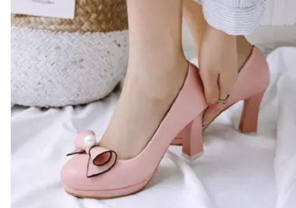 send korean 2018 new style coarse heel fashion bowknot women's singles shoes round head high heels shoes, Black
send korean 2018 new style coarse heel fashion bowknot women's singles shoes round head high heels shoes, Black