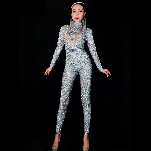 silvery gray rhinestones pearls bodysuit stretch bling crystals jumpsuit bar female singer stage performance party costume, Black;white
silvery gray rhinestones pearls bodysuit stretch bling crystals jumpsuit bar female singer stage performance party costume, Black;white