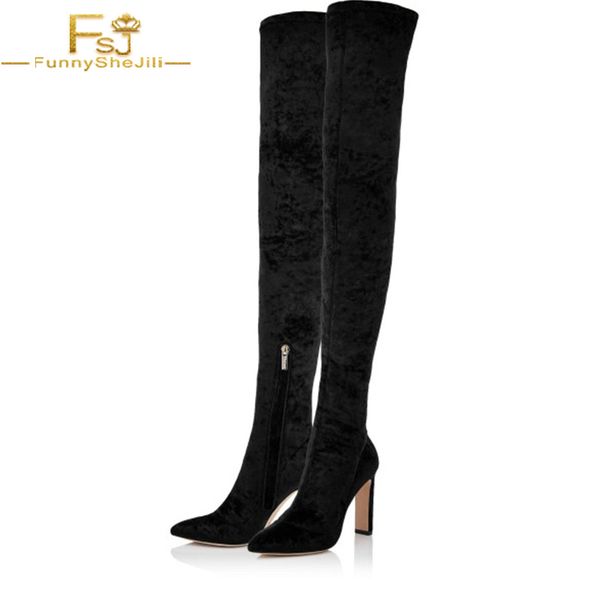 autumn, winter work, formal event, party, music festival black velvet thigh high heel boots chunky heels pointy toe boots
autumn, winter work, formal event, party, music festival black velvet thigh high heel boots chunky heels pointy toe boots