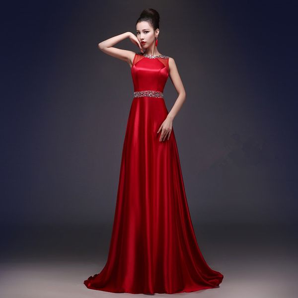 beaded satin long evening dresses with jewel neck red prom gowns sheer back party dresses elegant, Black;red
beaded satin long evening dresses with jewel neck red prom gowns sheer back party dresses elegant, Black;red
