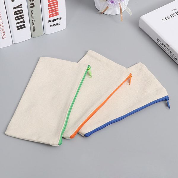 Blank Canvas Zipper Pencil Cases Pen Pouches Cosmetic Bags Makeup Bags Mobile Phone Clutch Bag Storage Organizer