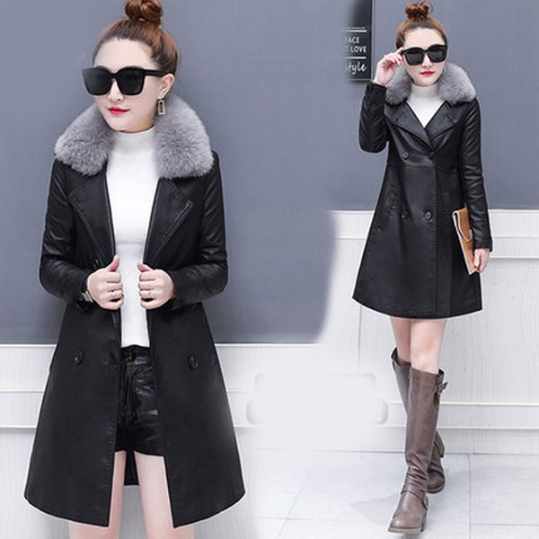 fashion fur collar women's jacket new korean version of the thick windbreaker in the long section pu leather coat jq62, Black
fashion fur collar women's jacket new korean version of the thick windbreaker in the long section pu leather coat jq62, Black