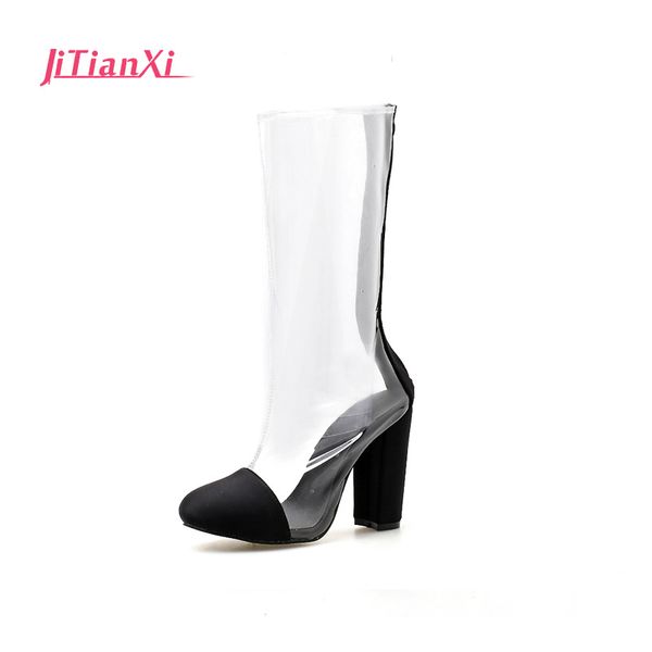 2018 europe and america transparent sandals super high heel thick with the tube women's boots, Black
2018 europe and america transparent sandals super high heel thick with the tube women's boots, Black