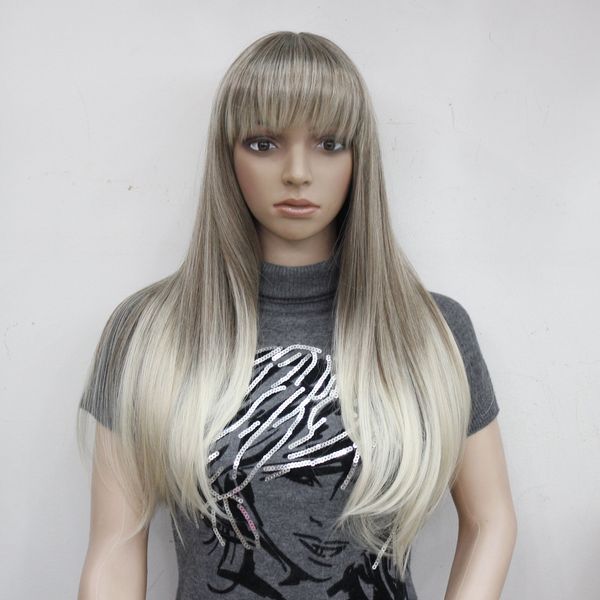 blonde mix and golden brown root long straight bangs synthetic women's wigs, Black;brown
blonde mix and golden brown root long straight bangs synthetic women's wigs, Black;brown