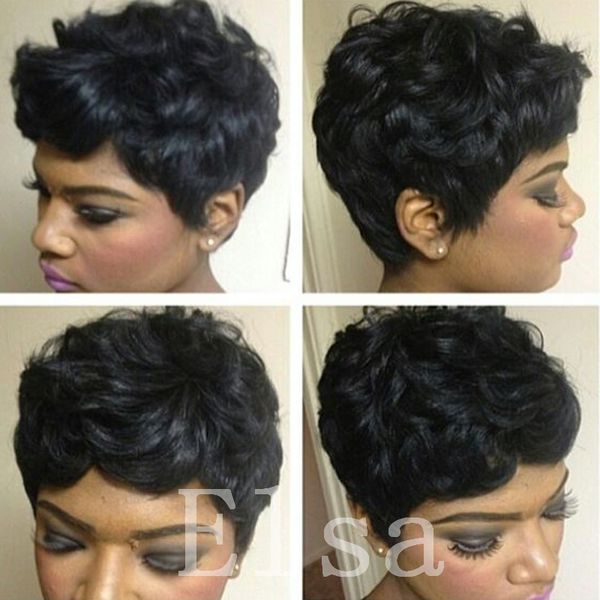 

short wavy hair wig for black women curly pixie cut wigs with bangs fluffy natural dailywig humanhair none lace frontwigs, Black;brown