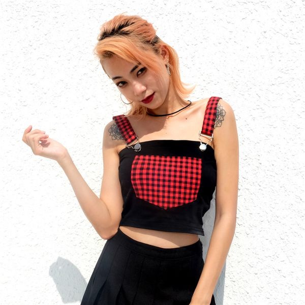 2018 women autumn t shirts tank plaid print midriff split straps buckle vest t0620m06, White
2018 women autumn t shirts tank plaid print midriff split straps buckle vest t0620m06, White