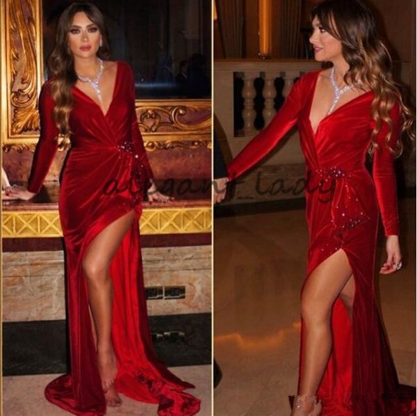 dark red velvet prom party dress 2018 mermaid high slit deep v neck long sleeve formal celebrity evening gown custom made plus size, Black
dark red velvet prom party dress 2018 mermaid high slit deep v neck long sleeve formal celebrity evening gown custom made plus size, Black
