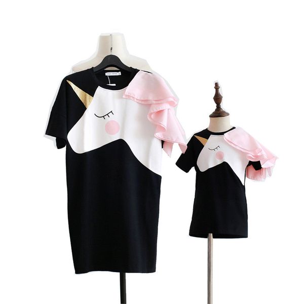 family look matching mother and daughter dresses 2018 fashion unicorn cotton dress mommy and me clothes casual cartoon dress for girls, Blue 
family look matching mother and daughter dresses 2018 fashion unicorn cotton dress mommy and me clothes casual cartoon dress for girls, Blue