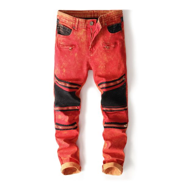 moruancle fashion mens biker jeans pants slim fit straight pleated motorcycle denim trousers with multi zippers red, Blue
moruancle fashion mens biker jeans pants slim fit straight pleated motorcycle denim trousers with multi zippers red, Blue