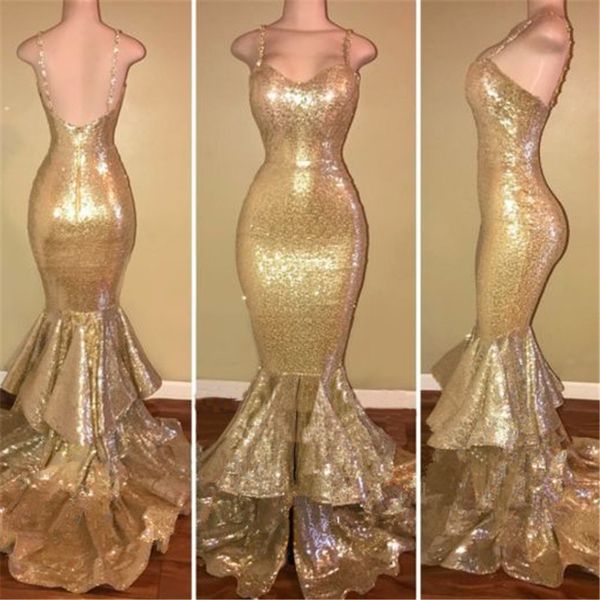 Spaghetti Straps Mermaid Sequined Prom Dress Gold Sequins Tiered Ruffles Sexy 2018 Evening Gown Gold Formal Sequins Evening Dresses
Spaghetti Straps Mermaid Sequined Prom Dress Gold Sequins Tiered Ruffles Sexy 2018 Evening Gown Gold Formal Sequins Evening Dresses