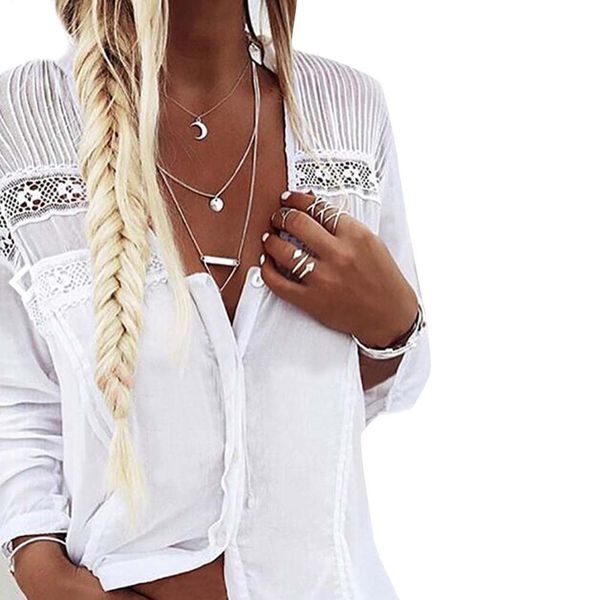 womens lace hollow out blouse long sleeve v-neck stripe fashion shirt summer holiday casual chiffon, White
womens lace hollow out blouse long sleeve v-neck stripe fashion shirt summer holiday casual chiffon, White