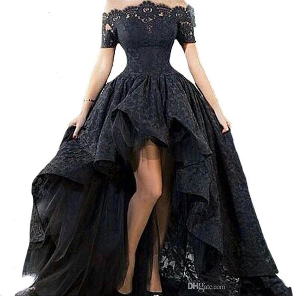 off shoulder high low prom dress boat neck short sleeve lace party gown short front long back evening dress for graduation, Black
off shoulder high low prom dress boat neck short sleeve lace party gown short front long back evening dress for graduation, Black